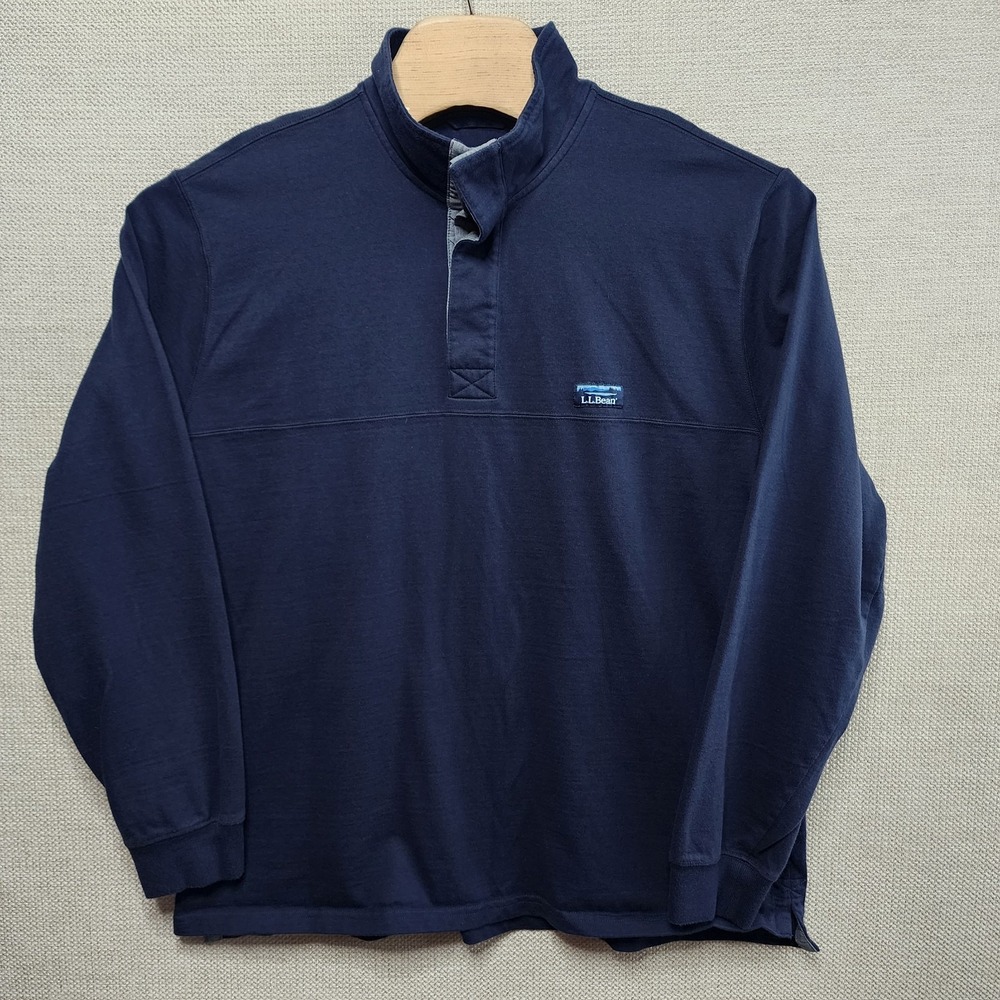 LL Bean Traditional Fit Men's Size XL Navy Blue Rugby Henley Pullover Top
